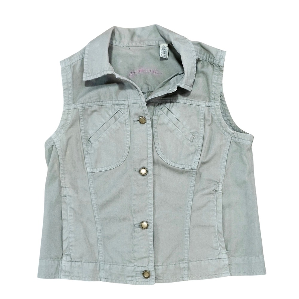 Caribbean Joe Womens Khaki Green Cotton Twill Utility Vest Button Up Small